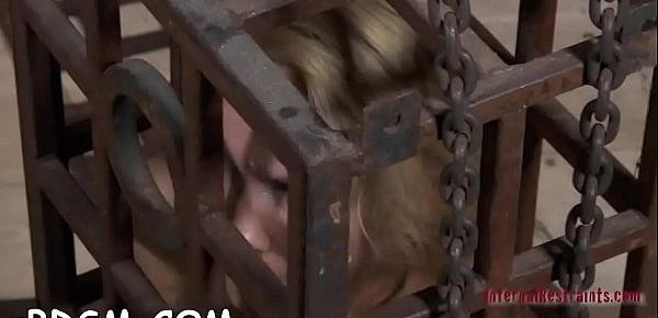  Caged babe forced to give irrumation